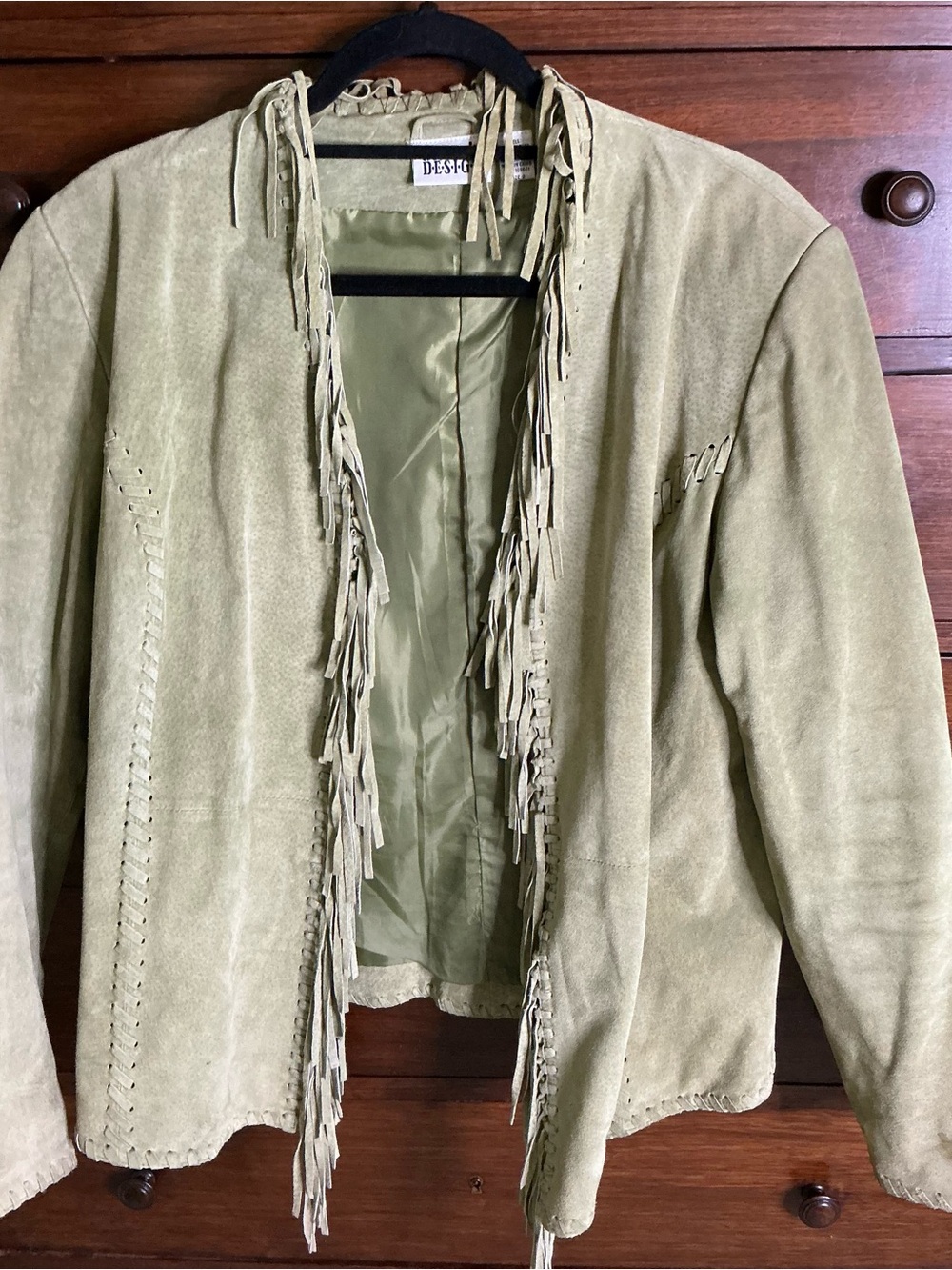 Chico's Sage Green Suede Fringe Jacket
